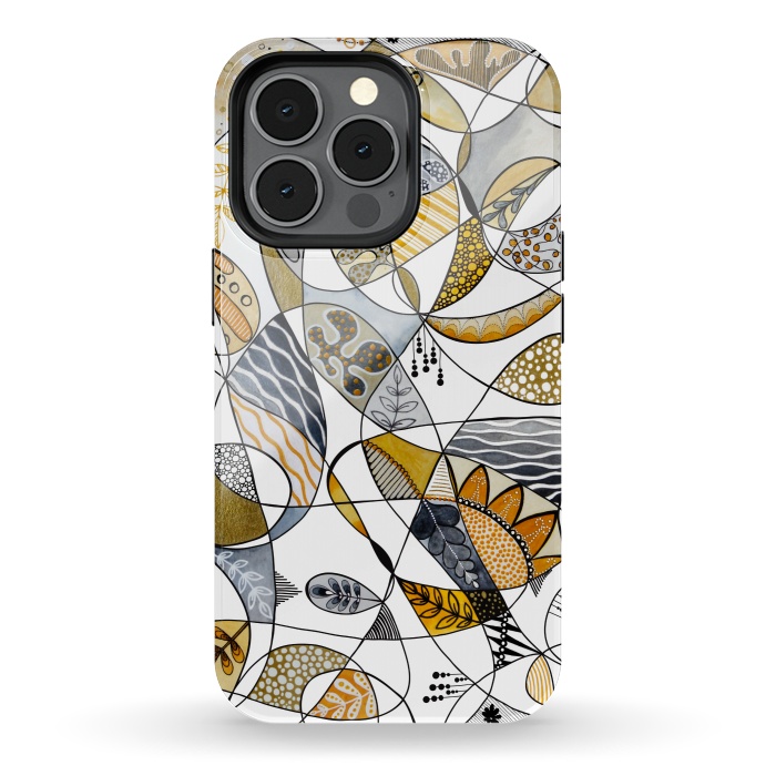 iPhone 13 pro StrongFit Continuous Line Abstract Art in Grey and Yellow by Paula Ohreen