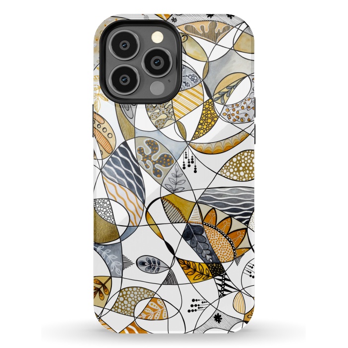 iPhone 13 Pro Max StrongFit Continuous Line Abstract Art in Grey and Yellow by Paula Ohreen