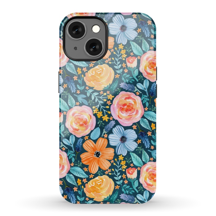 iPhone 13 StrongFit Bold Blooms on Dark Teal by Tangerine-Tane