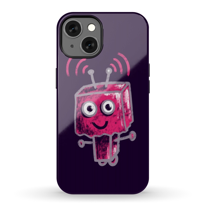 iPhone 13 StrongFit Cute Pink Robot With Paper Bag Head Kids by Boriana Giormova