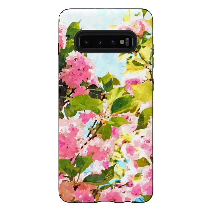 Galaxy S10 plus StrongFit Day dreaming under the blooming Bougainvillea | Summer botanical Floral Vintage Garden Painting by Uma Prabhakar Gokhale