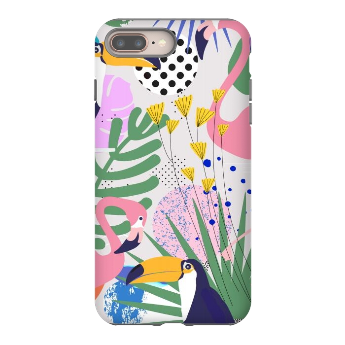 iPhone 7 plus StrongFit Tropical Spring | Pastel Quirky Modern Bohemian Jungle Botanical | Flamingo Palm Cockatoo Birds by Uma Prabhakar Gokhale
