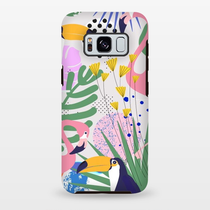 Galaxy S8 plus StrongFit Tropical Spring | Pastel Quirky Modern Bohemian Jungle Botanical | Flamingo Palm Cockatoo Birds by Uma Prabhakar Gokhale