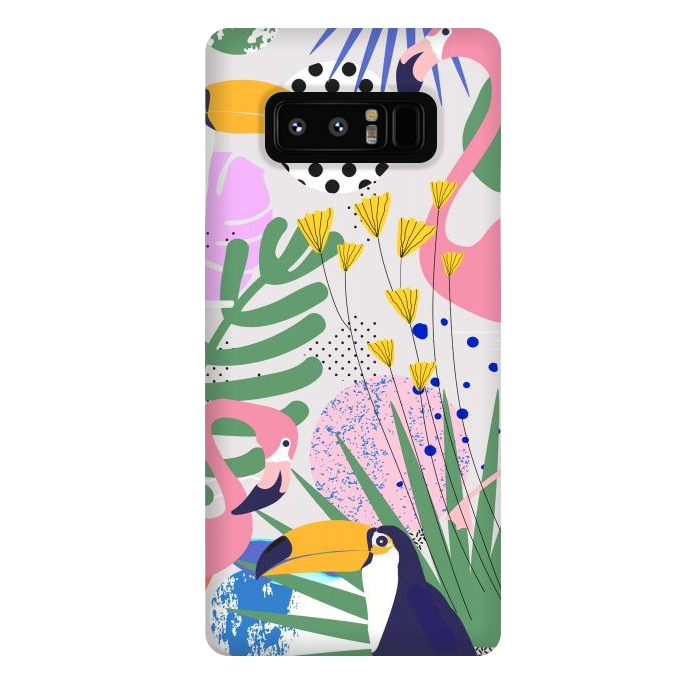 Galaxy Note 8 StrongFit Tropical Spring | Pastel Quirky Modern Bohemian Jungle Botanical | Flamingo Palm Cockatoo Birds by Uma Prabhakar Gokhale