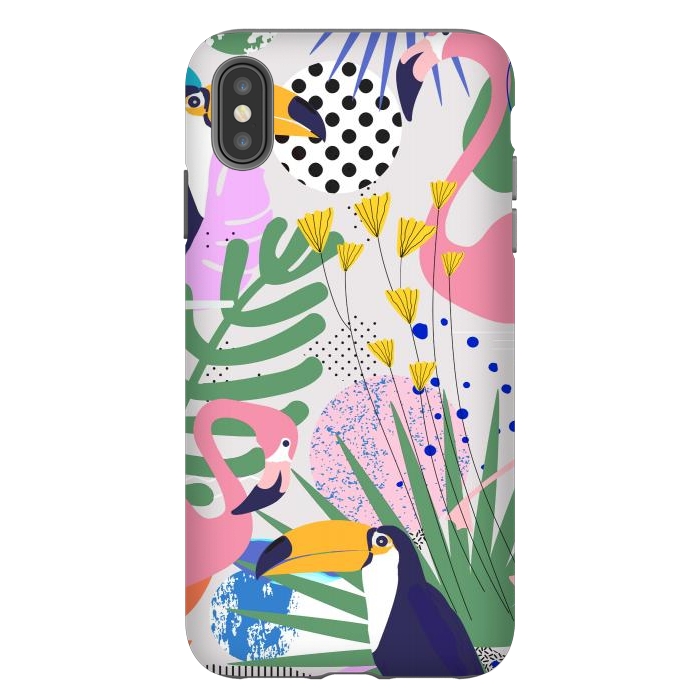 iPhone Xs Max StrongFit Tropical Spring | Pastel Quirky Modern Bohemian Jungle Botanical | Flamingo Palm Cockatoo Birds by Uma Prabhakar Gokhale