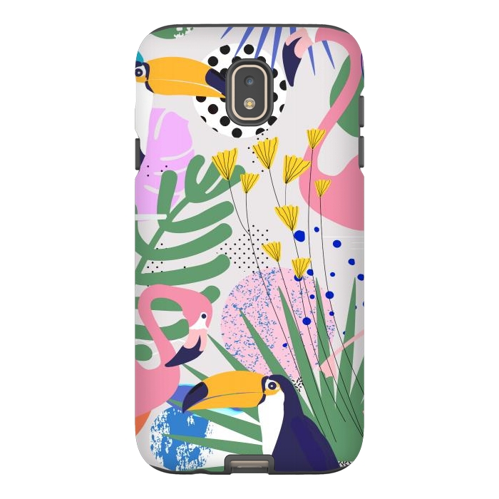 Galaxy J7 StrongFit Tropical Spring | Pastel Quirky Modern Bohemian Jungle Botanical | Flamingo Palm Cockatoo Birds by Uma Prabhakar Gokhale