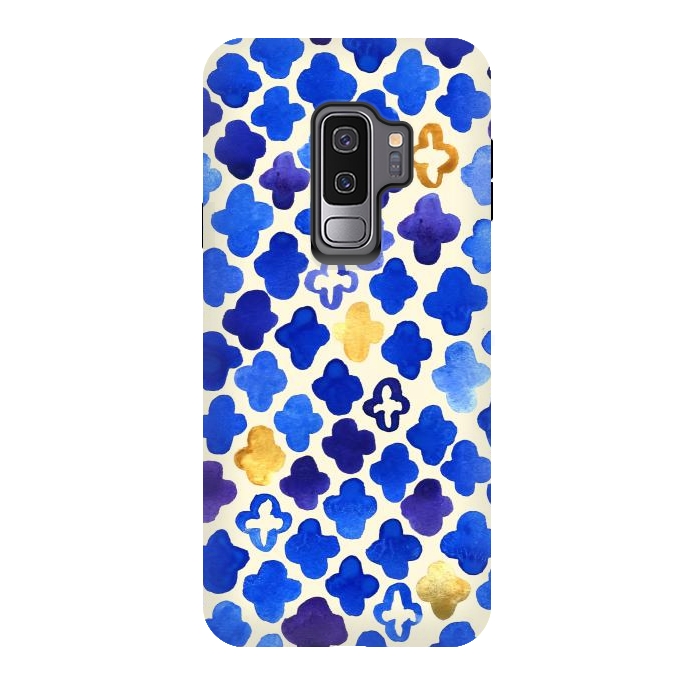Galaxy S9 plus StrongFit Rustic Watercolor Moroccan in Royal Blue & Gold by Tangerine-Tane