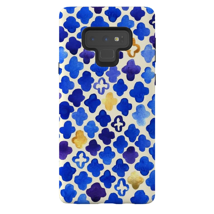 Galaxy Note 9 StrongFit Rustic Watercolor Moroccan in Royal Blue & Gold by Tangerine-Tane