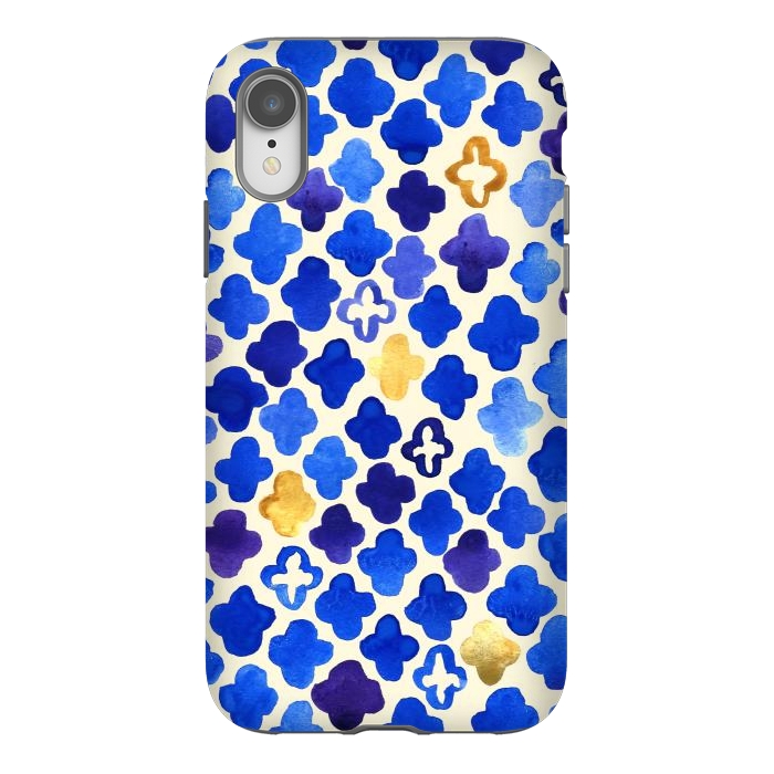 iPhone Xr StrongFit Rustic Watercolor Moroccan in Royal Blue & Gold by Tangerine-Tane