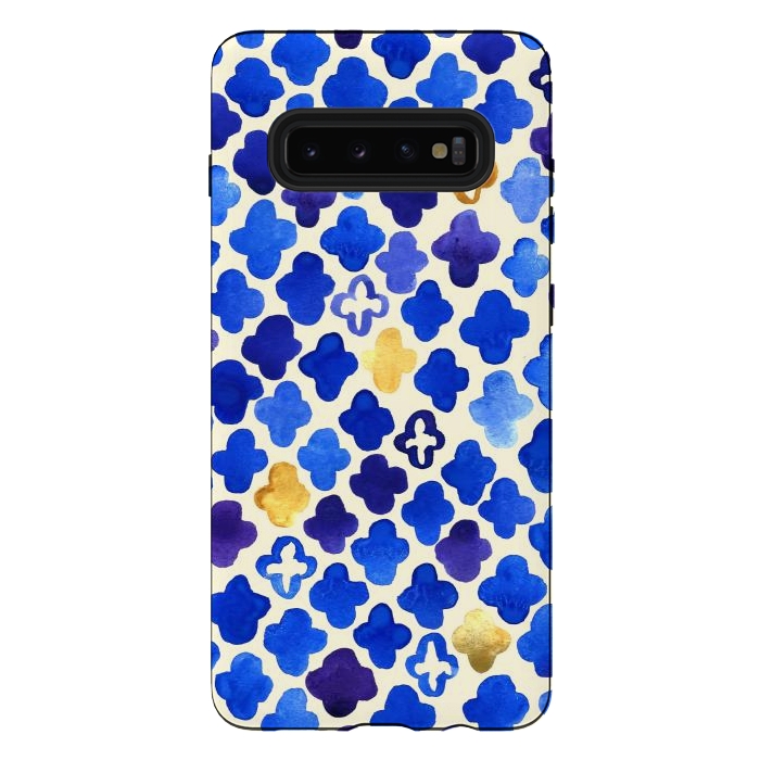Galaxy S10 plus StrongFit Rustic Watercolor Moroccan in Royal Blue & Gold by Tangerine-Tane