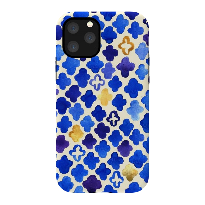 iPhone 11 Pro StrongFit Rustic Watercolor Moroccan in Royal Blue & Gold by Tangerine-Tane