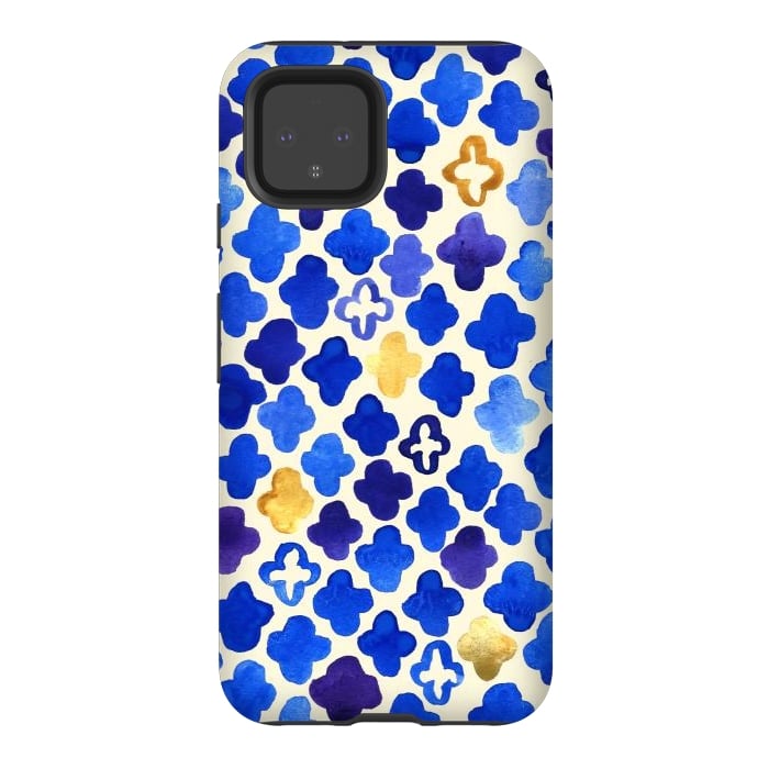 Pixel 4 StrongFit Rustic Watercolor Moroccan in Royal Blue & Gold by Tangerine-Tane