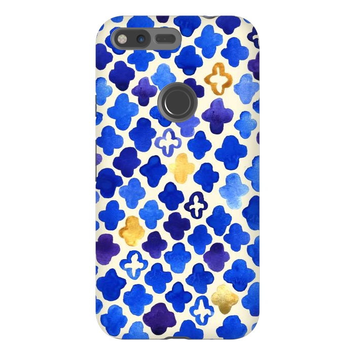 Pixel XL StrongFit Rustic Watercolor Moroccan in Royal Blue & Gold by Tangerine-Tane