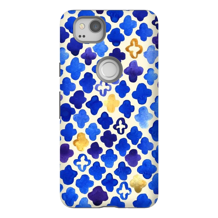Pixel 2 StrongFit Rustic Watercolor Moroccan in Royal Blue & Gold by Tangerine-Tane