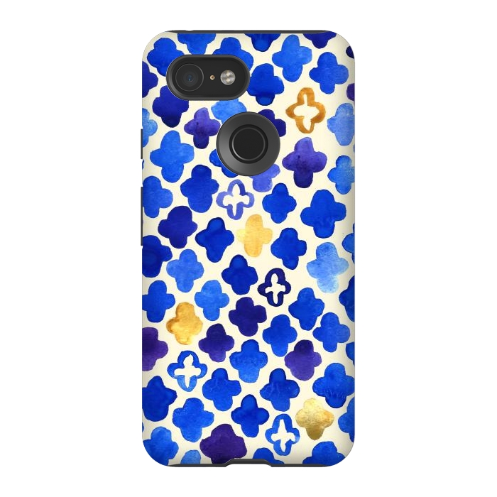 Pixel 3 StrongFit Rustic Watercolor Moroccan in Royal Blue & Gold by Tangerine-Tane