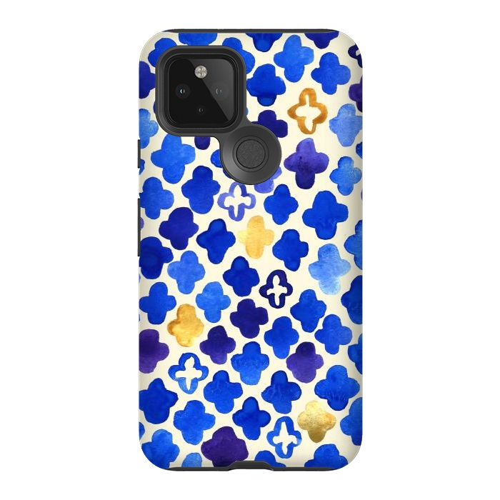 Pixel 5 StrongFit Rustic Watercolor Moroccan in Royal Blue & Gold by Tangerine-Tane