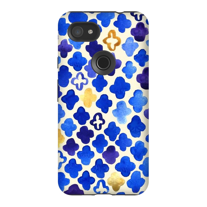 Pixel 3AXL StrongFit Rustic Watercolor Moroccan in Royal Blue & Gold by Tangerine-Tane