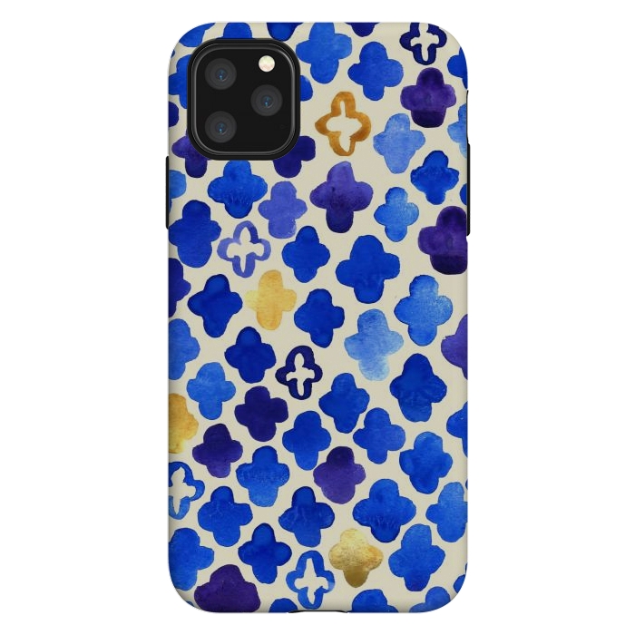 iPhone 11 Pro Max StrongFit Rustic Watercolor Moroccan in Royal Blue & Gold by Tangerine-Tane