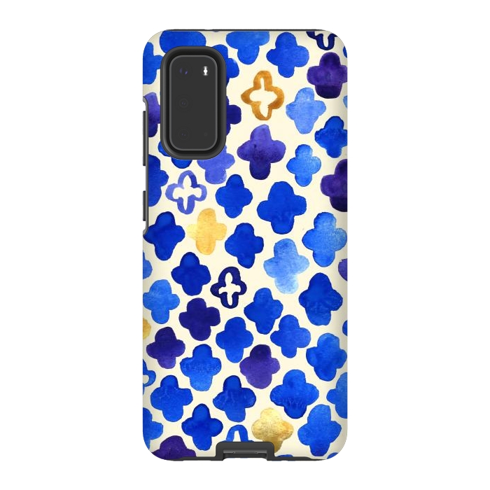 Galaxy S20 StrongFit Rustic Watercolor Moroccan in Royal Blue & Gold by Tangerine-Tane