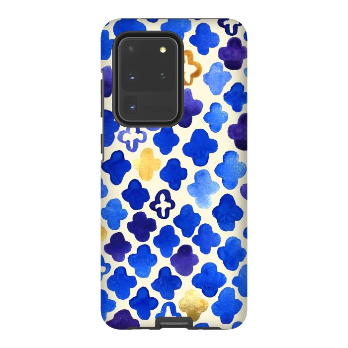 Galaxy S20 Ultra StrongFit Rustic Watercolor Moroccan in Royal Blue & Gold by Tangerine-Tane