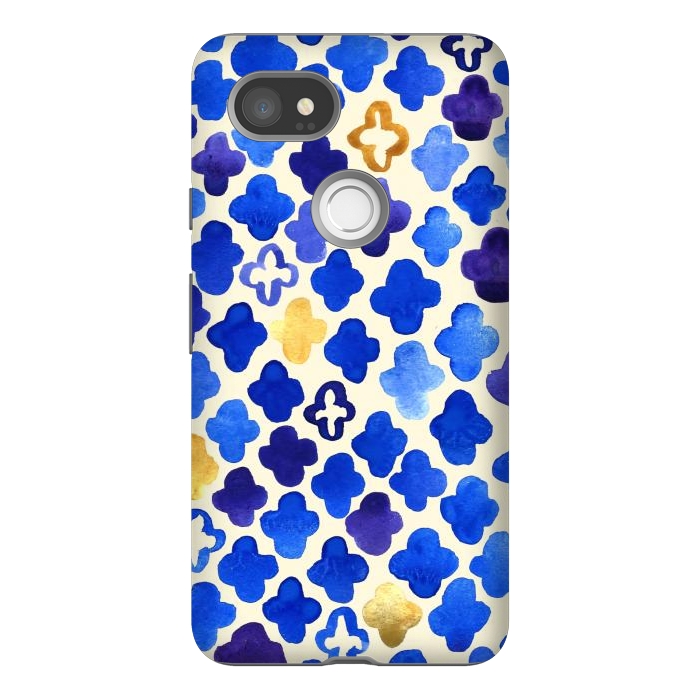 Pixel 2XL StrongFit Rustic Watercolor Moroccan in Royal Blue & Gold by Tangerine-Tane