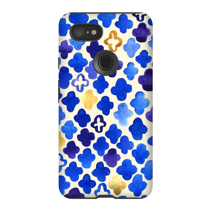 Pixel 3XL StrongFit Rustic Watercolor Moroccan in Royal Blue & Gold by Tangerine-Tane