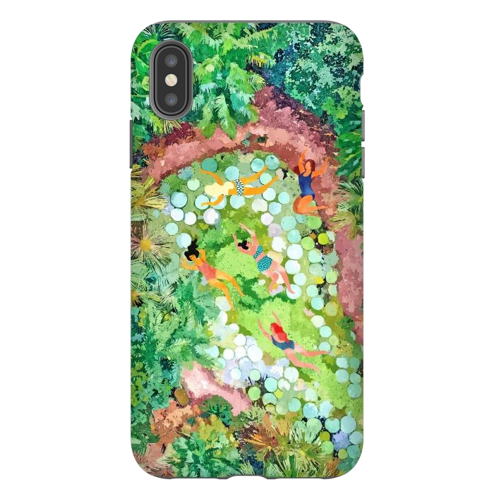 iPhone Xs Max StrongFit Tropical Vacay | Rainforest Jungle Botanical Lush Nature | Summer Lake People Swim | Boho Painting by Uma Prabhakar Gokhale