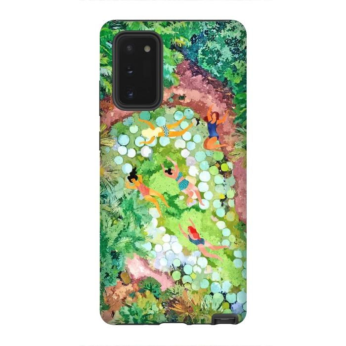 Galaxy Note 20 StrongFit Tropical Vacay | Rainforest Jungle Botanical Lush Nature | Summer Lake People Swim | Boho Painting by Uma Prabhakar Gokhale