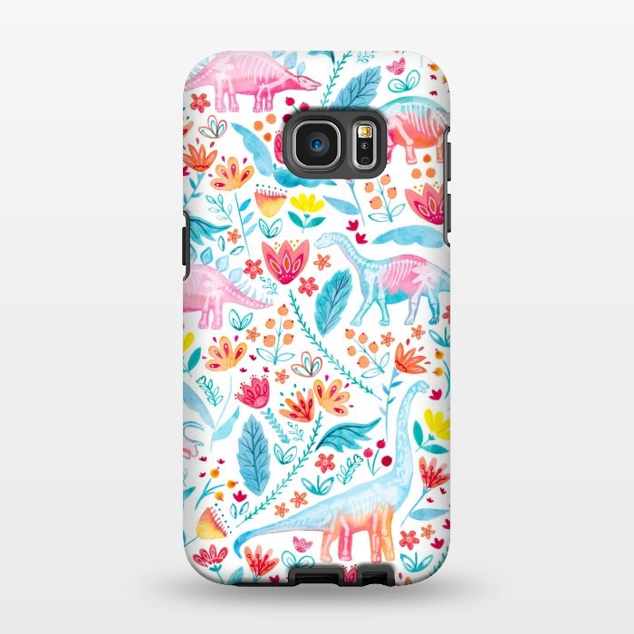 Galaxy S7 EDGE StrongFit Dinosaur Delight on White by gingerlique