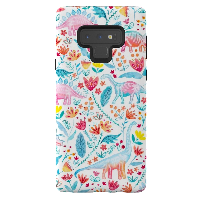 Galaxy Note 9 StrongFit Dinosaur Delight on White by gingerlique