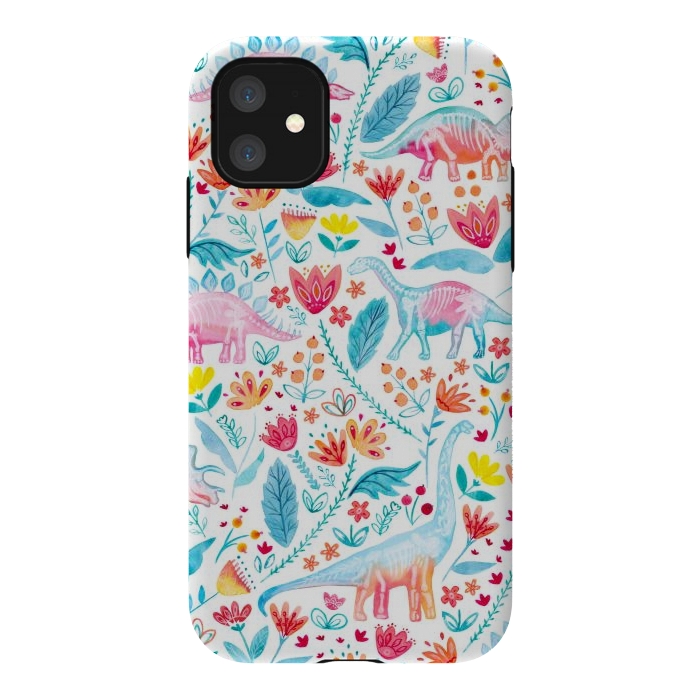 iPhone 11 StrongFit Dinosaur Delight on White by gingerlique