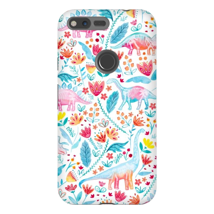 Pixel XL StrongFit Dinosaur Delight on White by gingerlique