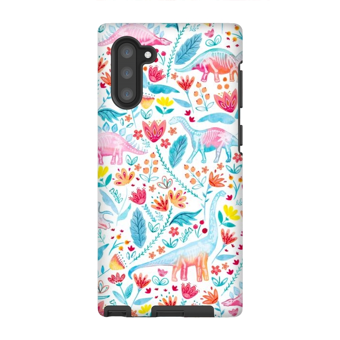 Galaxy Note 10 StrongFit Dinosaur Delight on White by gingerlique
