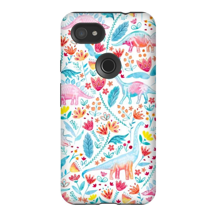 Pixel 3AXL StrongFit Dinosaur Delight on White by gingerlique