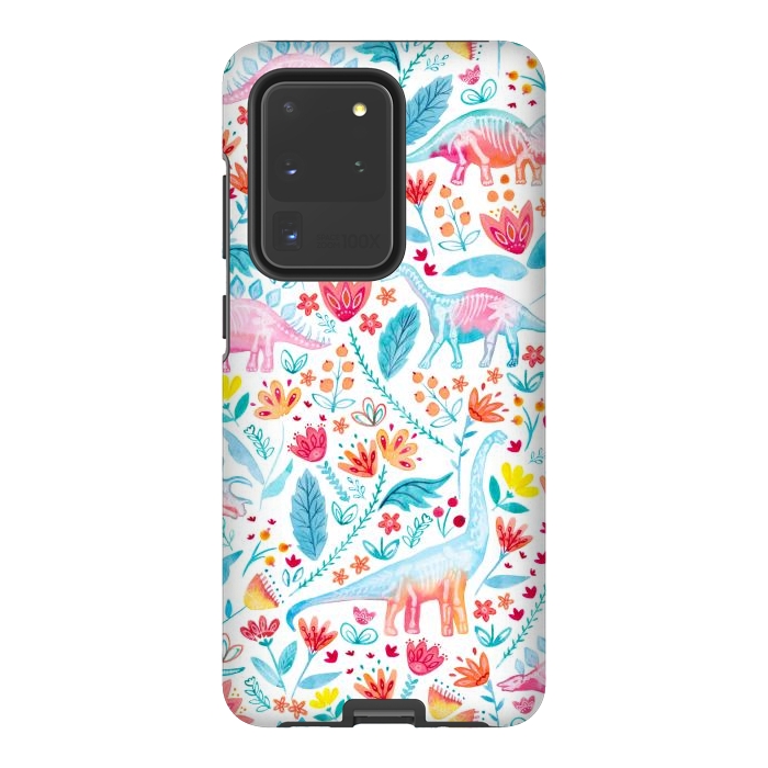 Galaxy S20 Ultra StrongFit Dinosaur Delight on White by gingerlique