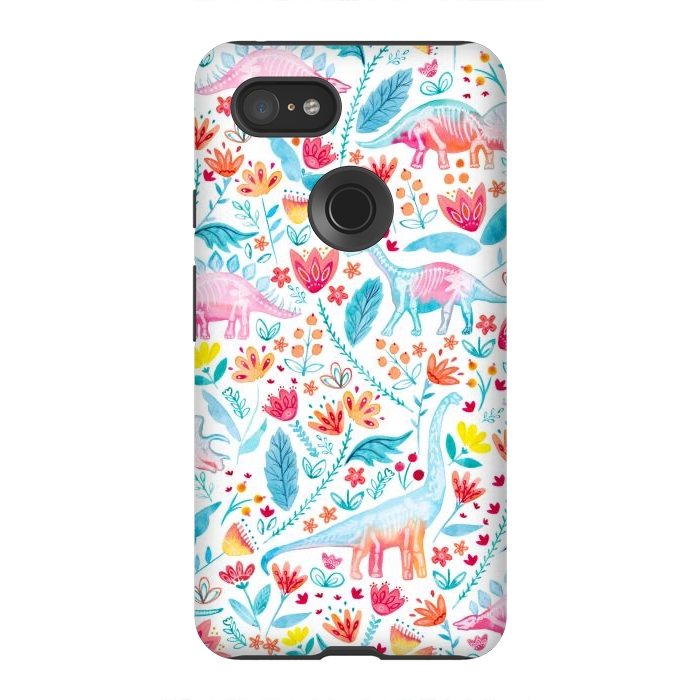 Pixel 3XL StrongFit Dinosaur Delight on White by gingerlique