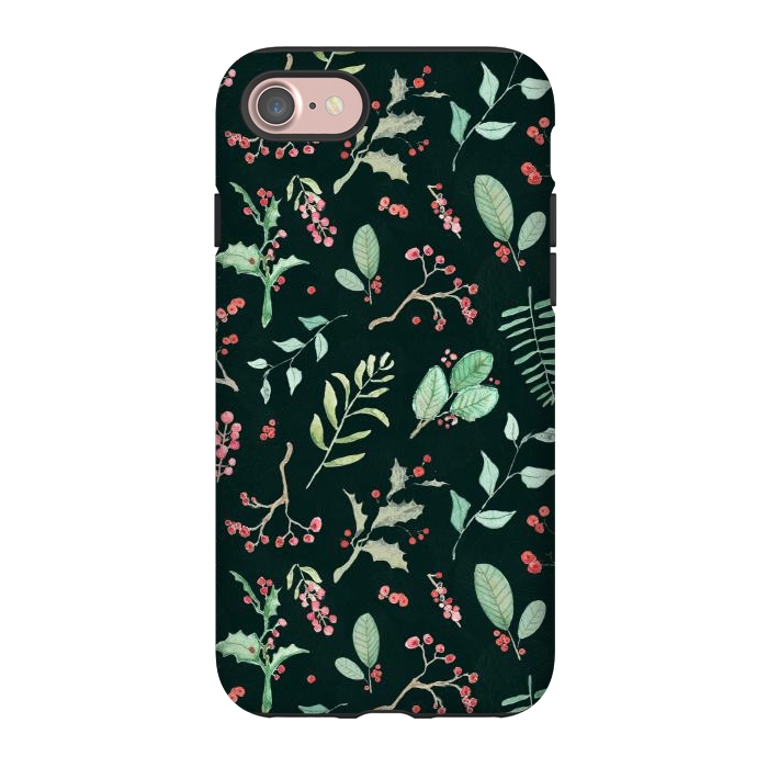 iPhone 7 StrongFit Berries and winter foliage - Christmas pattern by Oana 