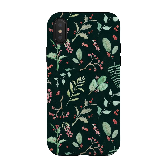 iPhone Xs / X StrongFit Berries and winter foliage - Christmas pattern by Oana 
