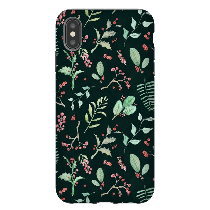 iPhone Xs Max StrongFit Berries and winter foliage - Christmas pattern by Oana 