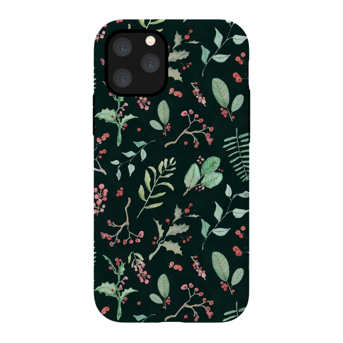 iPhone 11 Pro StrongFit Berries and winter foliage - Christmas pattern by Oana 