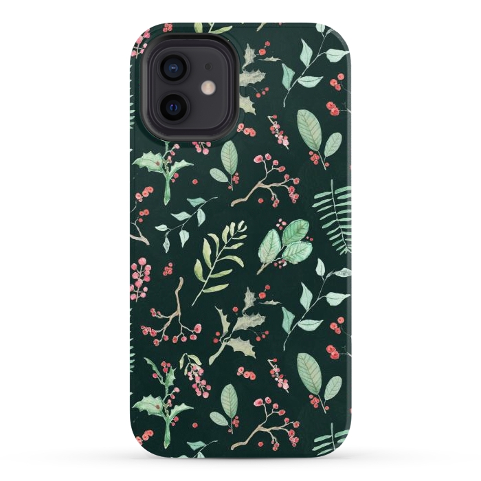 iPhone 12 StrongFit Berries and winter foliage - Christmas pattern by Oana 