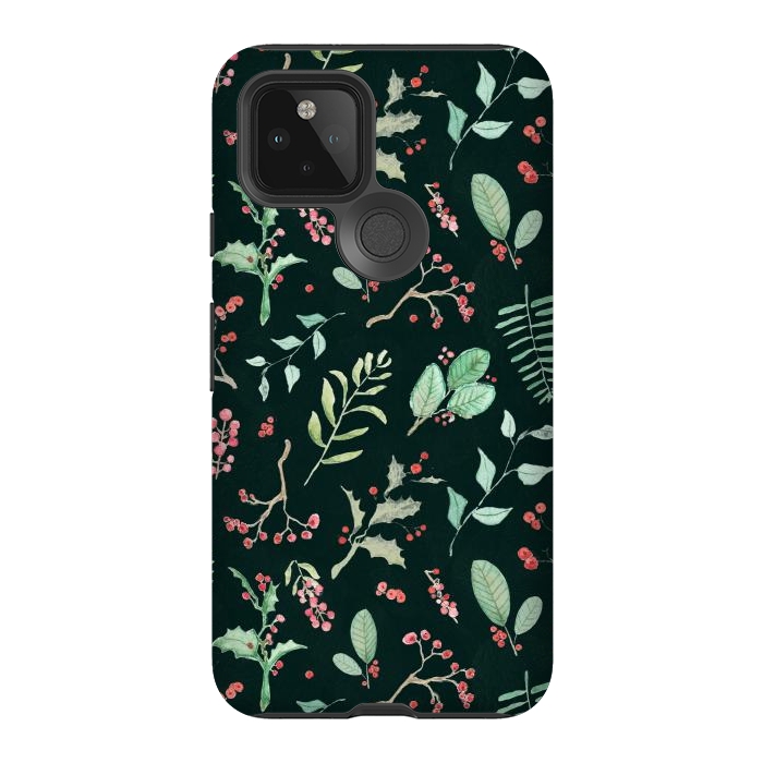 Pixel 5 StrongFit Berries and winter foliage - Christmas pattern by Oana 