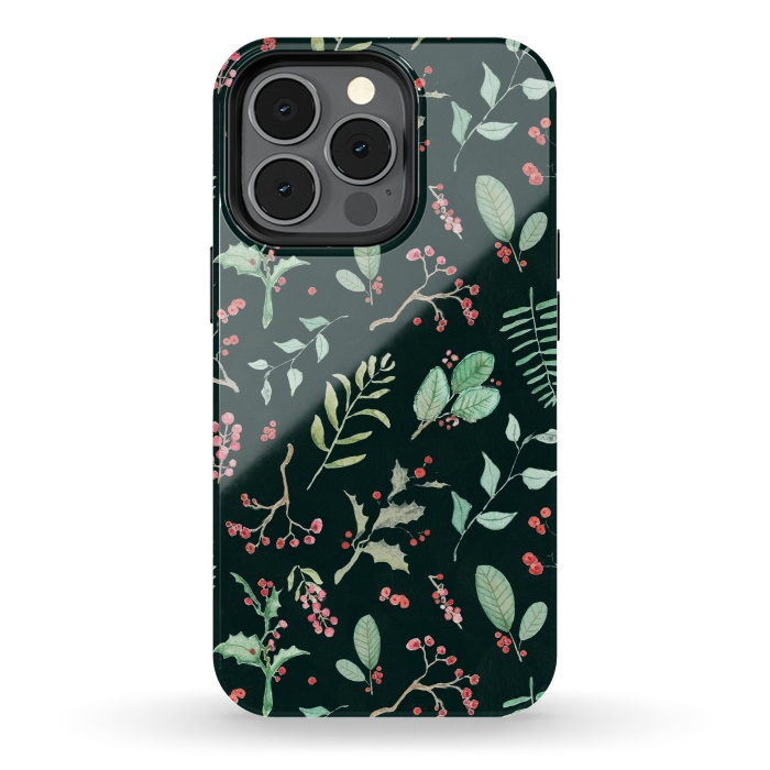 iPhone 13 pro StrongFit Berries and winter foliage - Christmas pattern by Oana 