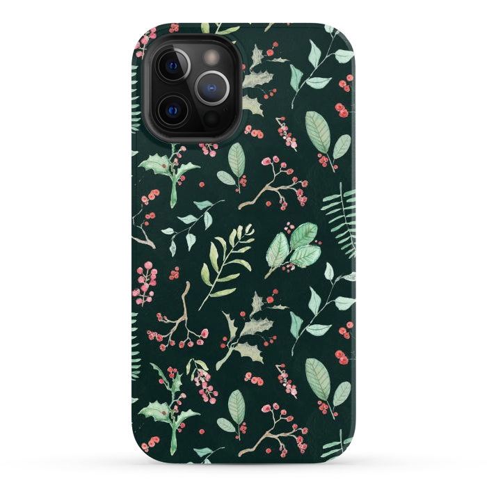 iPhone 12 Pro Max StrongFit Berries and winter foliage - Christmas pattern by Oana 