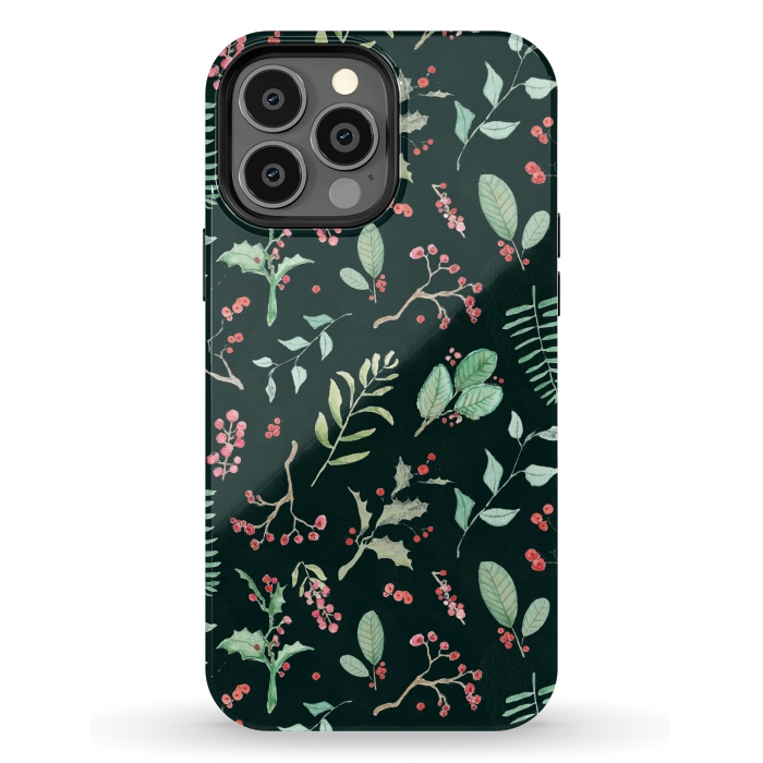 iPhone 13 Pro Max StrongFit Berries and winter foliage - Christmas pattern by Oana 