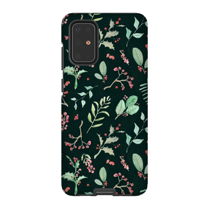 Galaxy S20 Plus StrongFit Berries and winter foliage - Christmas pattern by Oana 