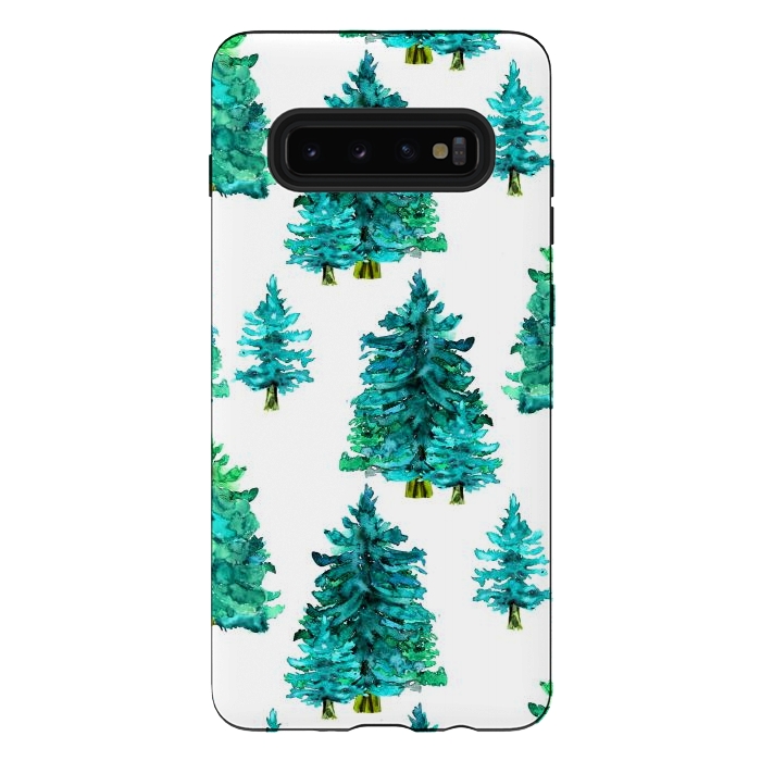 Galaxy S10 plus StrongFit Christmas watercolor trees by haroulita