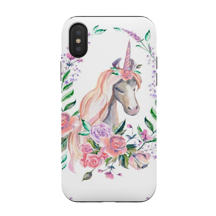 iPhone Xs / X StrongFit watercolor floral unicorn by haroulita