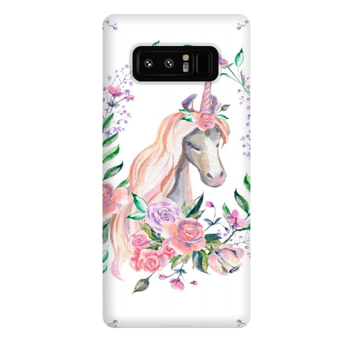 Galaxy Note 8 StrongFit watercolor floral unicorn by haroulita