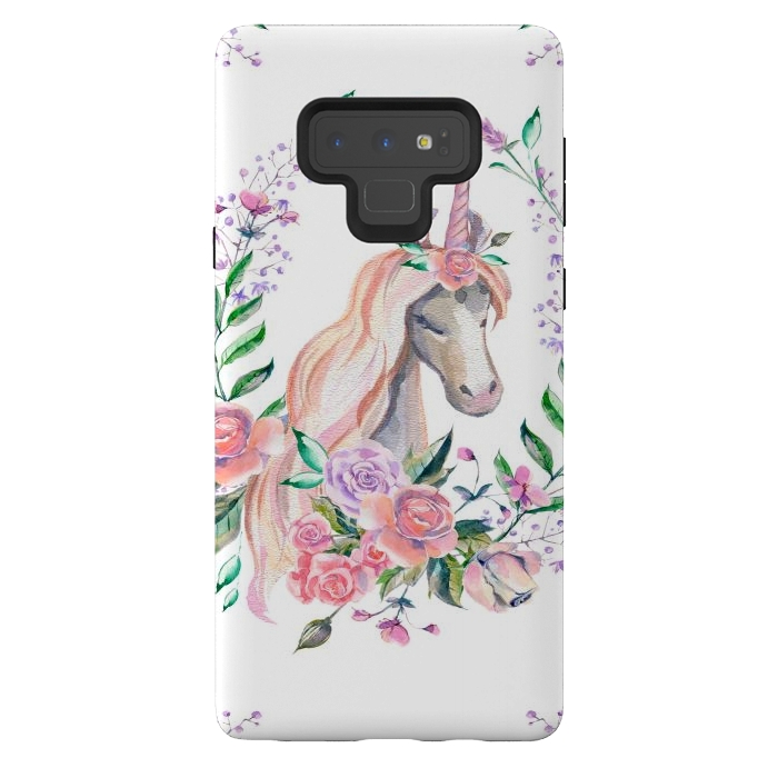 Galaxy Note 9 StrongFit watercolor floral unicorn by haroulita